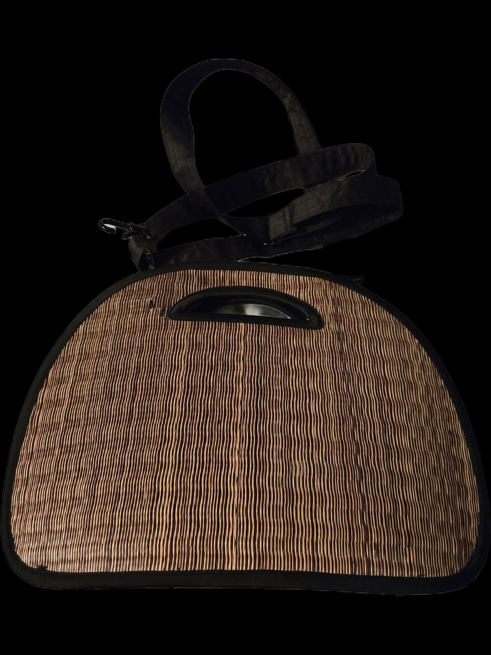 Baskets Of Cambodia Woven Dome Tote Bag with Black Trim - Brown